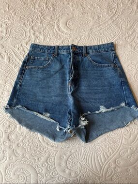 wild fable Blue Distressed Rolled-Hem Denim Shorts
